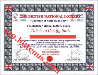 Certificate british lottery
